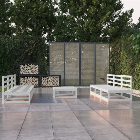 Salon de jardin 7 pcs Blanc Bois de pin massif 