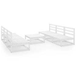 Salon de jardin 7 pcs Blanc Bois de pin massif 