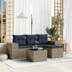 Salon de jardin 5 pcs avec coussins gris résine tressée 