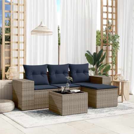 Salon de jardin 5 pcs avec coussins gris résine tressée 