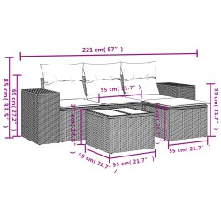 Salon de jardin 5 pcs avec coussins gris résine tressée 
