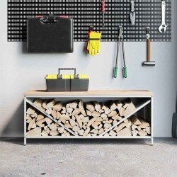 Étagère à bois de chauffage avec plateau en bois blanc 
