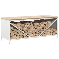 Étagère à bois de chauffage avec plateau en bois blanc 