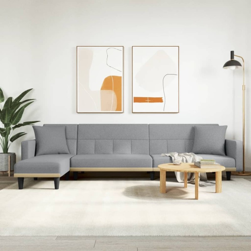 Canapé-lit en forme de L gris clair 275x140x70 cm tissu 