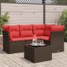 Salon de jardin avec coussins 5 pcs marron résine tressée 