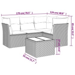 Salon de jardin avec coussins 5 pcs marron résine tressée 