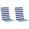 Coussins de chaise à dossier haut lot de 2 rayures bleu/blanc 