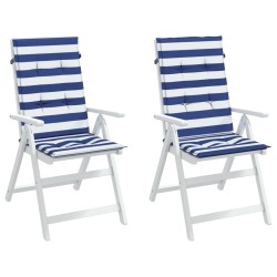 Coussins de chaise à dossier haut lot de 2 rayures bleu/blanc 