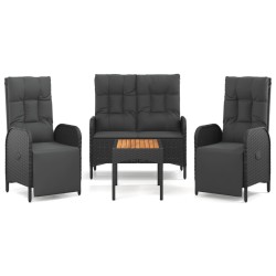 Ensemble à manger de jardin 4 pcs avec coussins noir 