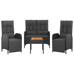 Ensemble à manger de jardin 4 pcs avec coussins noir 