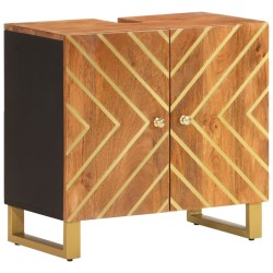 Meuble de lavabo de bain marron et noir bois massif de manguier 