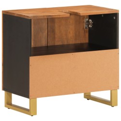 Meuble de lavabo de bain marron et noir bois massif de manguier 