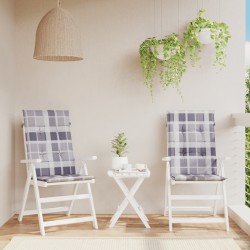 Coussins de chaise jardin à dossier haut lot de 2 carreaux gris 