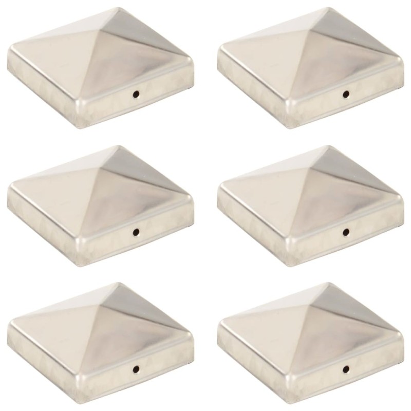 Bouchons de poteau de clôture pyramidaux 6 pcs Inox 81x81 mm 