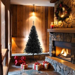 Sapin de Noël artificiel avec support noir 150 cm PVC 