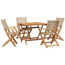 Ensemble à manger de jardin 5 pcs résine tressée et bois massif 