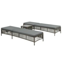 Chaises longues lot de 2 avec table Résine tressée Gris 
