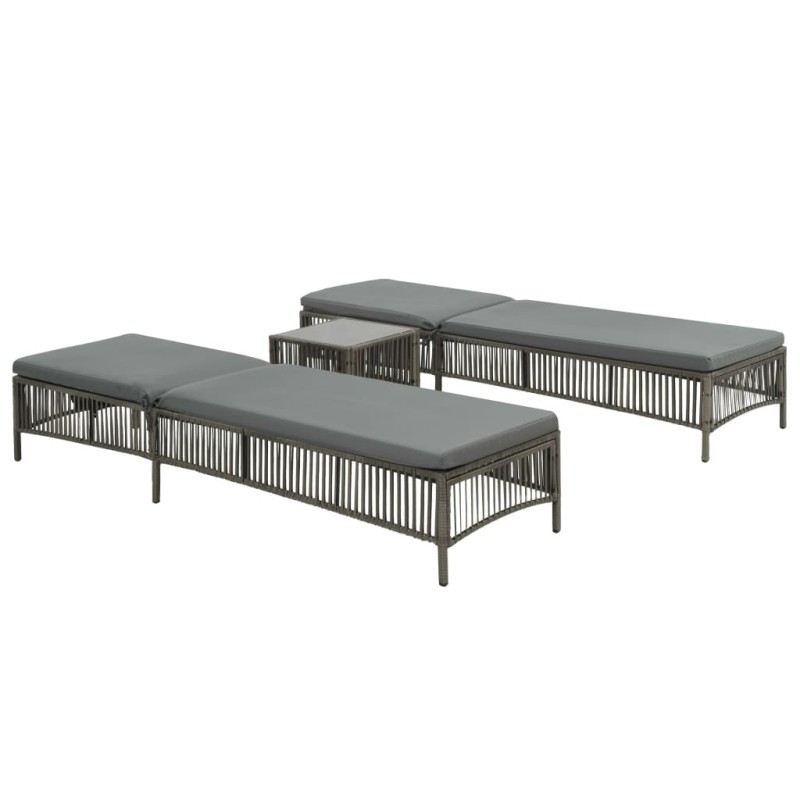 Chaises longues lot de 2 avec table Résine tressée Gris 