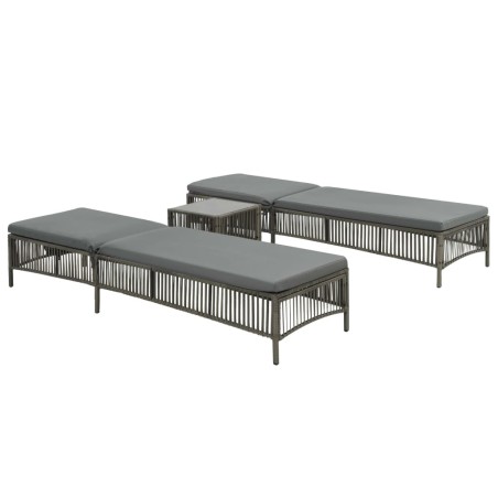 Chaises longues lot de 2 avec table Résine tressée Gris 