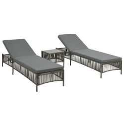 Chaises longues lot de 2 avec table Résine tressée Gris 