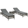 Chaises longues lot de 2 avec table Résine tressée Gris 