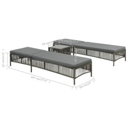 Chaises longues lot de 2 avec table Résine tressée Gris 