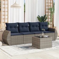 Salon de jardin 5 pcs avec coussins gris résine tressée 