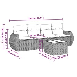 Salon de jardin 5 pcs avec coussins gris résine tressée 