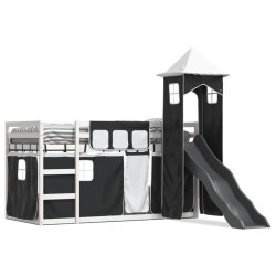 Lit superposé sans matelas avec toboggan blanc noir 80x200 cm 
