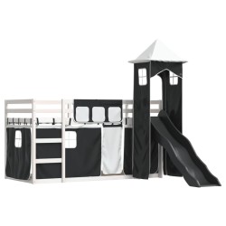 Lit superposé sans matelas avec toboggan blanc noir 80x200 cm 
