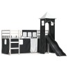 Lit superposé sans matelas avec toboggan blanc noir 80x200 cm 