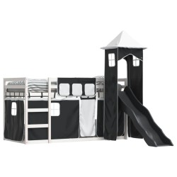 Lit superposé sans matelas avec toboggan blanc noir 80x200 cm 