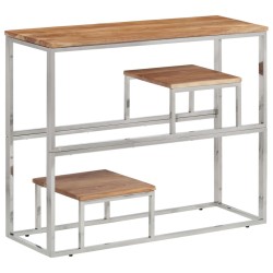 Table console argenté acier inoxydable et bois massif d'acacia 