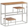 Table console argenté acier inoxydable et bois massif d'acacia 