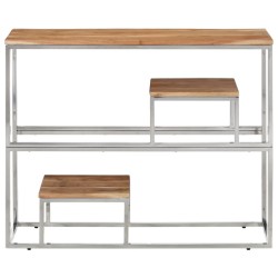 Table console argenté acier inoxydable et bois massif d'acacia 