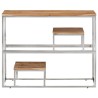 Table console argenté acier inoxydable et bois massif d'acacia 