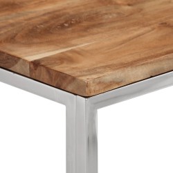 Table console argenté acier inoxydable et bois massif d'acacia 