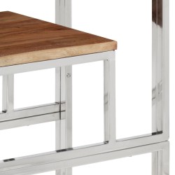 Table console argenté acier inoxydable et bois massif d'acacia 