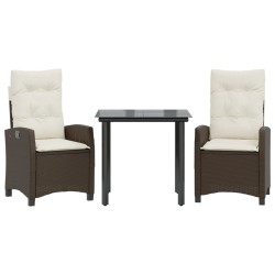 Ensemble à manger de jardin 3 pcs et coussins marron poly rotin 