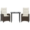 Ensemble à manger de jardin 3 pcs et coussins marron poly rotin 