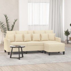 Canapé à 3 places avec repose-pieds Crème 180 cm Tissu 