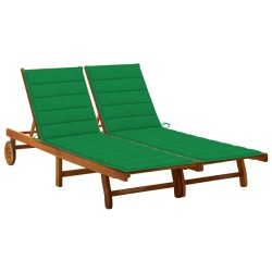 Chaise longue de jardin 2 places avec coussins Acacia solide 