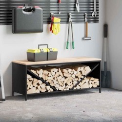 Étagère à bois de chauffage avec plateau en bois noir 