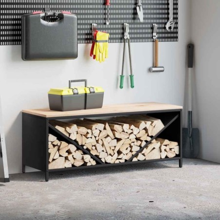 Étagère à bois de chauffage avec plateau en bois noir 