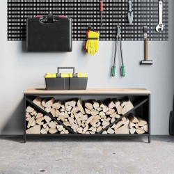 Étagère à bois de chauffage avec plateau en bois noir 