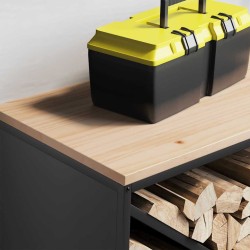 Étagère à bois de chauffage avec plateau en bois noir 