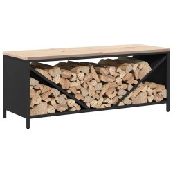 Étagère à bois de chauffage avec plateau en bois noir 