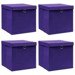Boîtes de rangement avec couvercles 4 pcs 28x28x28 cm Violet 