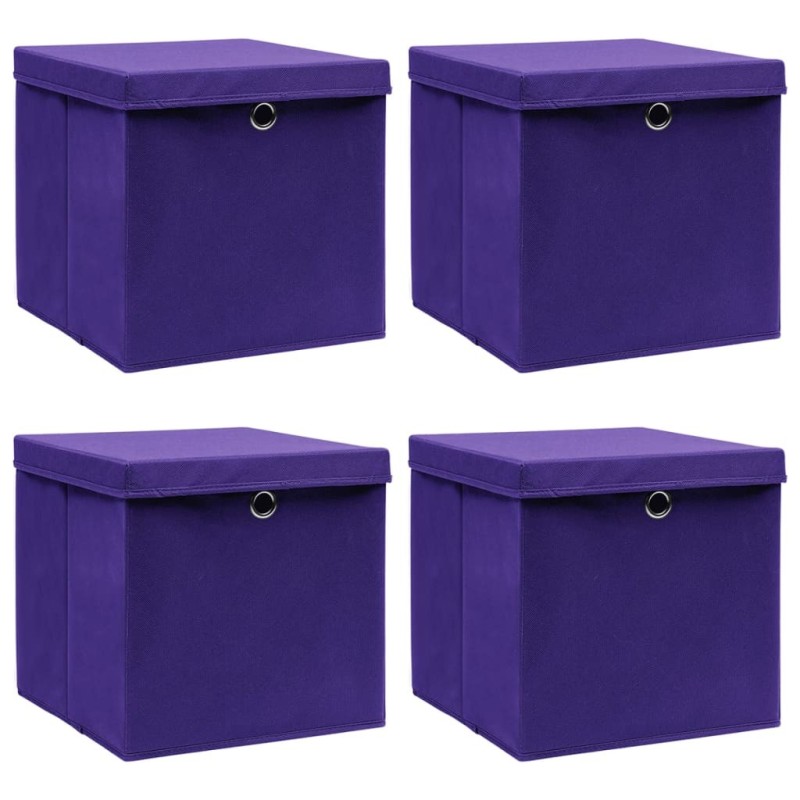 Boîtes de rangement avec couvercles 4 pcs 28x28x28 cm Violet Boîtes de rangement avec couvercles 4 pcs 28x28x28 cm Violet