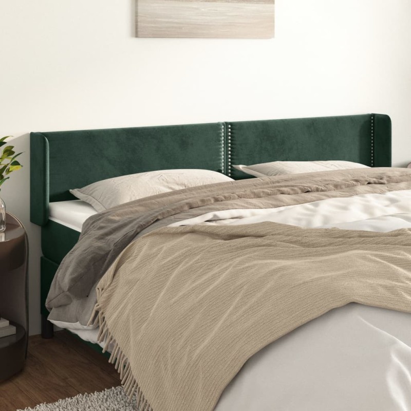 Tête de lit avec oreilles Vert foncé 203x16x78/88 cm Velours 